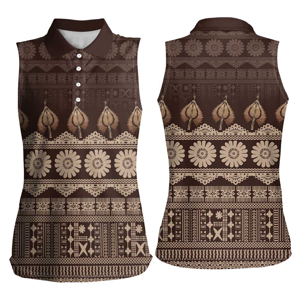 Bula Fiji Iri ni Meke Women Sleeveless Polo Shirt Kuvui Fijian Masi - Polynesian Pride