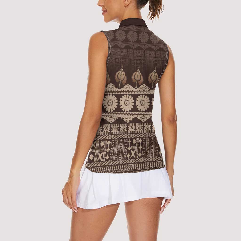 Bula Fiji Iri ni Meke Women Sleeveless Polo Shirt Kuvui Fijian Masi - Polynesian Pride