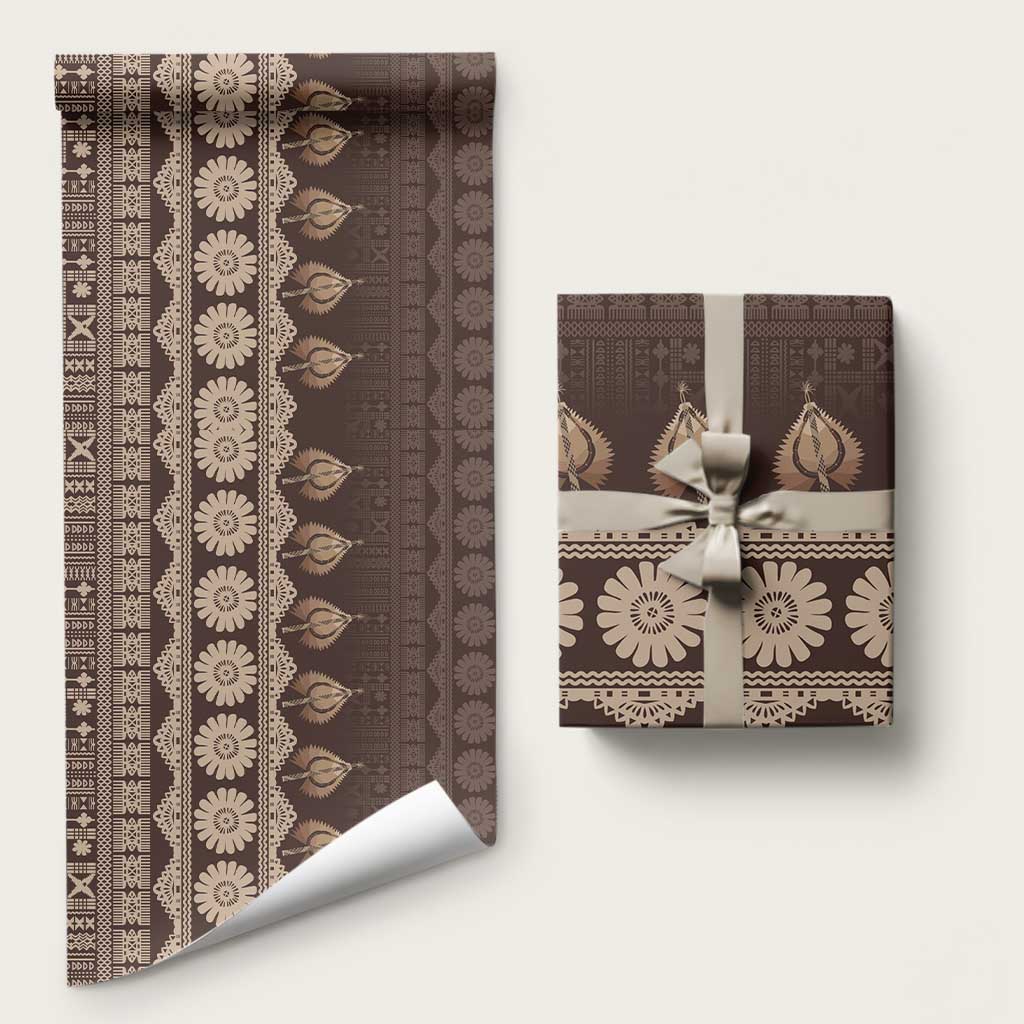 Bula Fiji Iri ni Meke Wrapping Paper Kuvui Fijian Masi LT14 58" × 23" Brown - Polynesian Pride