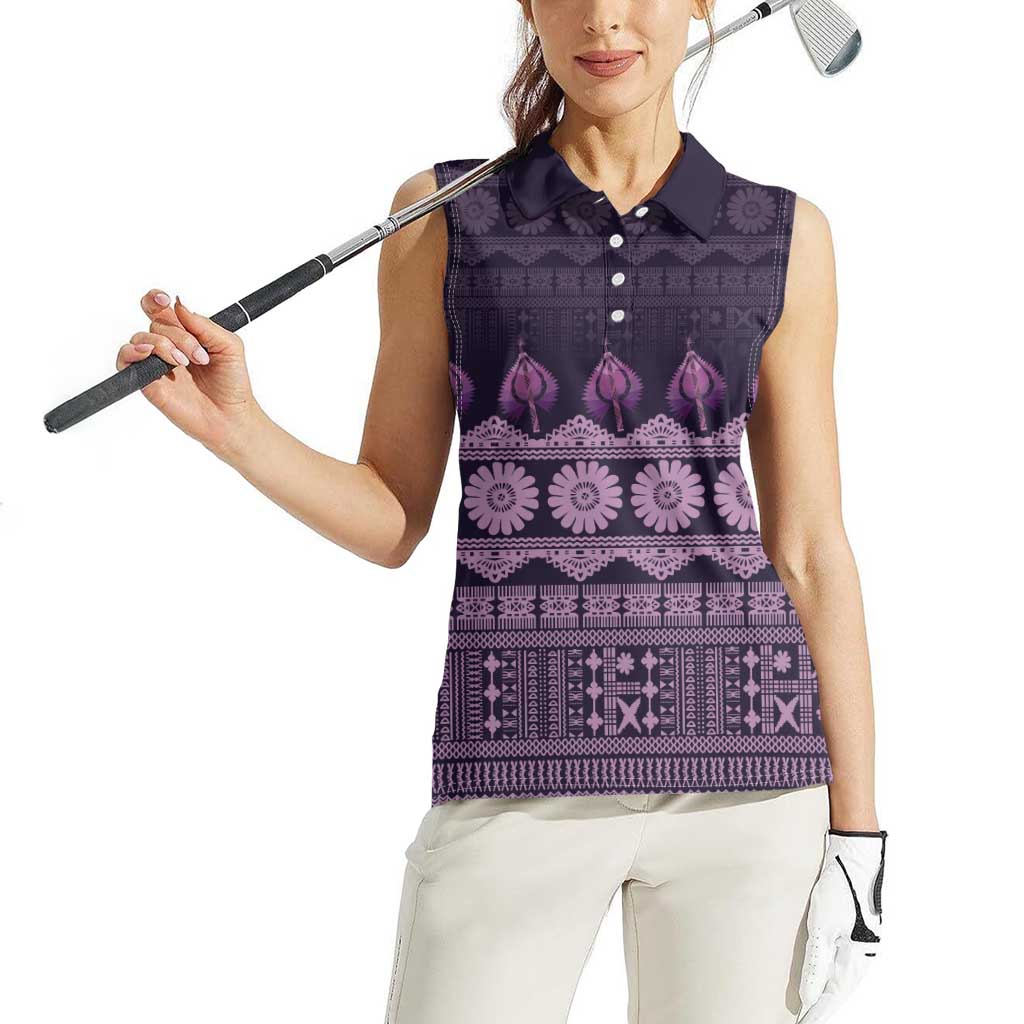 Bula Fiji Iri ni Meke Women Sleeveless Polo Shirt Lokaloka Fijian Masi - Polynesian Pride