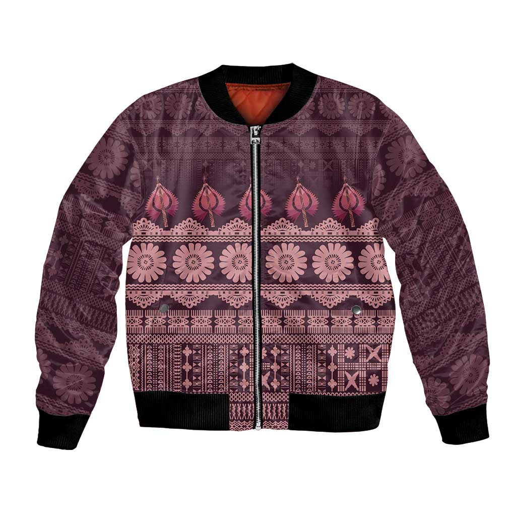 Bula Fiji Iri ni Meke Bomber Jacket Piqi Fijian Masi - Polynesian Pride