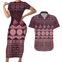 Bula Fiji Iri ni Meke Couples Matching Short Sleeve Bodycon Dress and Hawaiian Shirt Piqi Fijian Masi - Polynesian Pride
