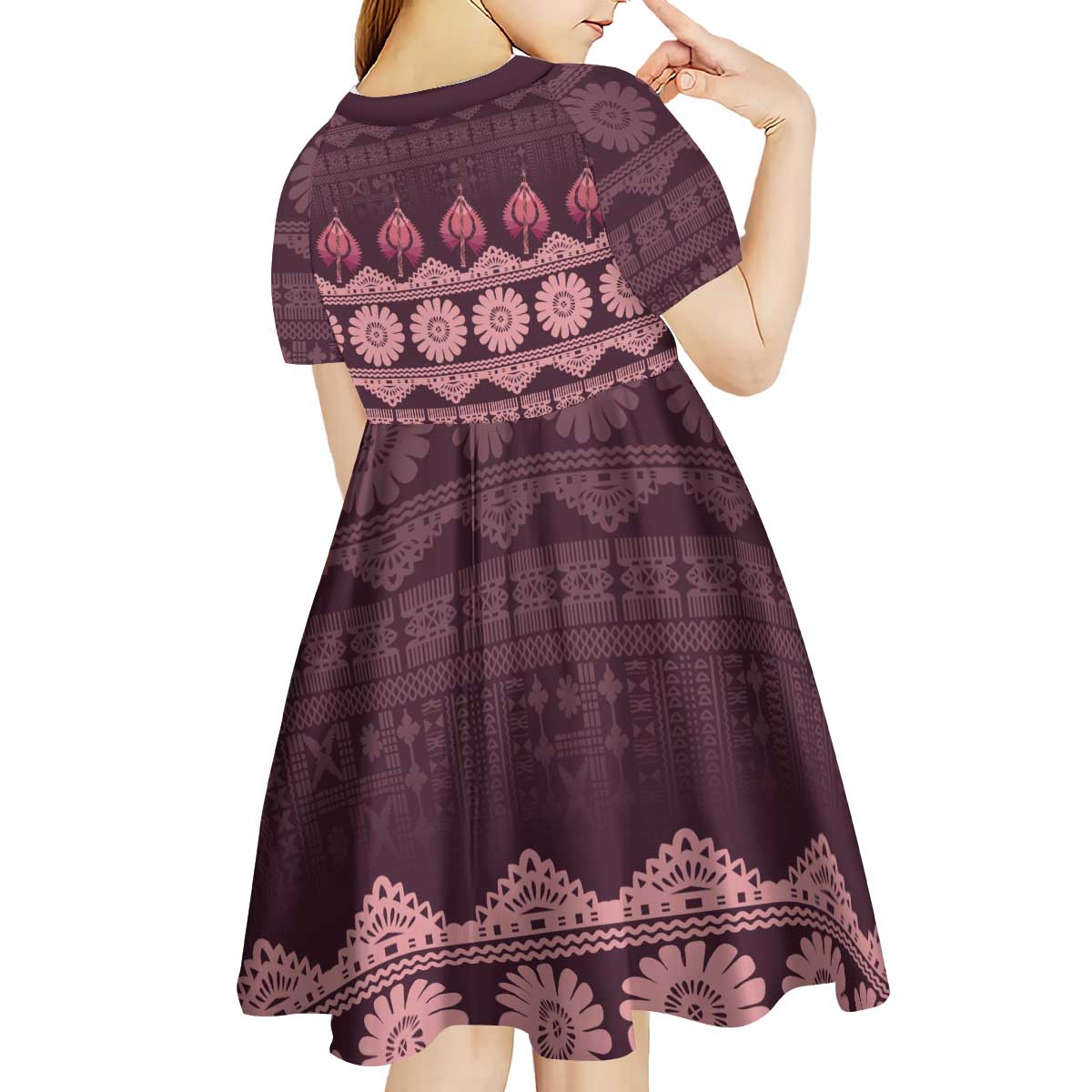 Bula Fiji Iri ni Meke Kid Short Sleeve Dress Piqi Fijian Masi - Polynesian Pride