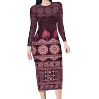 Bula Fiji Iri ni Meke Long Sleeve Bodycon Dress Piqi Fijian Masi - Polynesian Pride