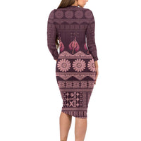 Bula Fiji Iri ni Meke Long Sleeve Bodycon Dress Piqi Fijian Masi - Polynesian Pride