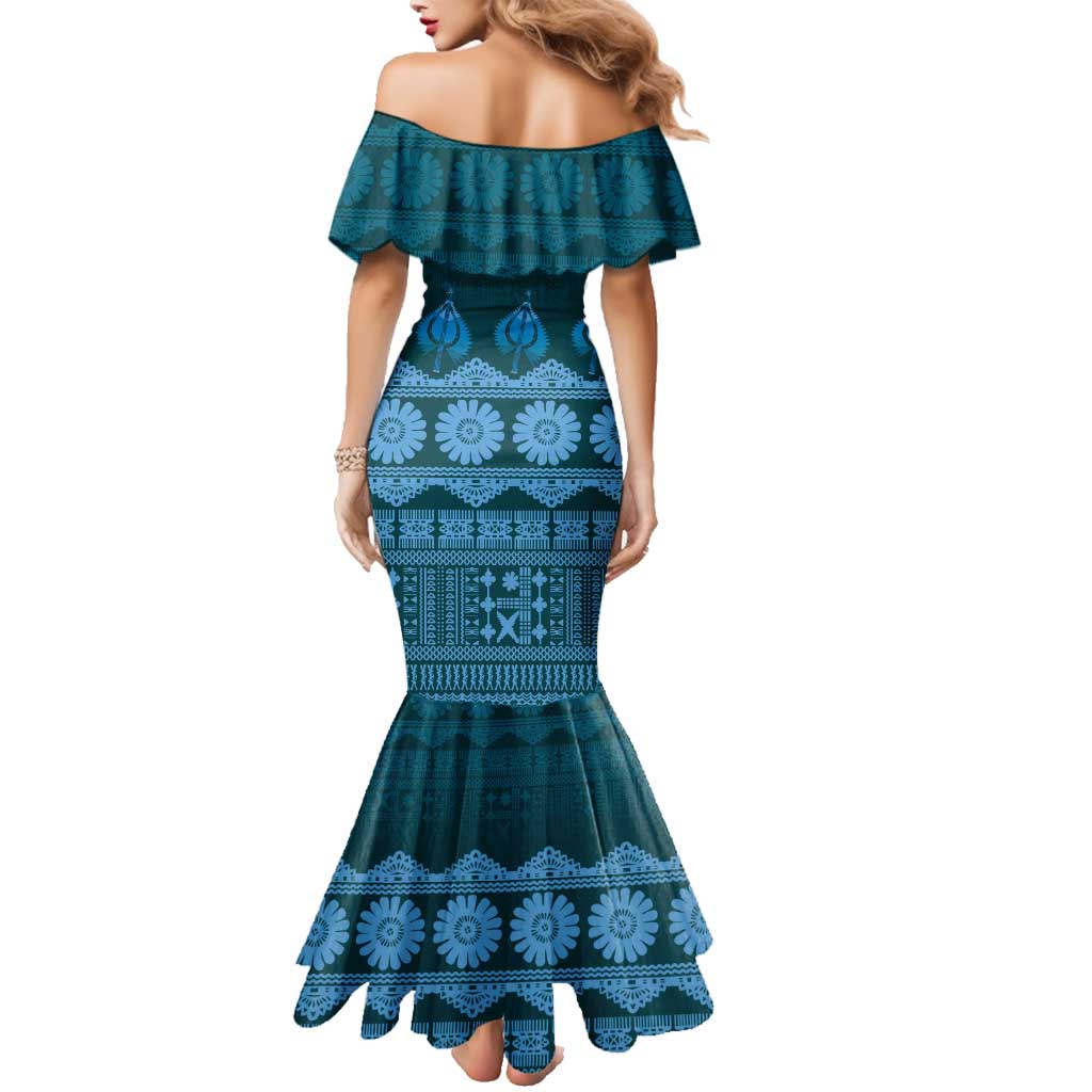 Bula Fiji Iri ni Meke Family Matching Mermaid Dress and Hawaiian Shirt Karakarawa Fijian Masi - Polynesian Pride