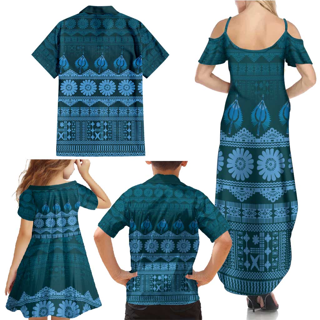 Bula Fiji Iri ni Meke Family Matching Summer Maxi Dress and Hawaiian Shirt Karakarawa Fijian Masi - Polynesian Pride