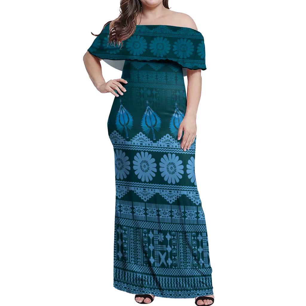 Bula Fiji Iri ni Meke Off Shoulder Maxi Dress Karakarawa Fijian Masi - Polynesian Pride