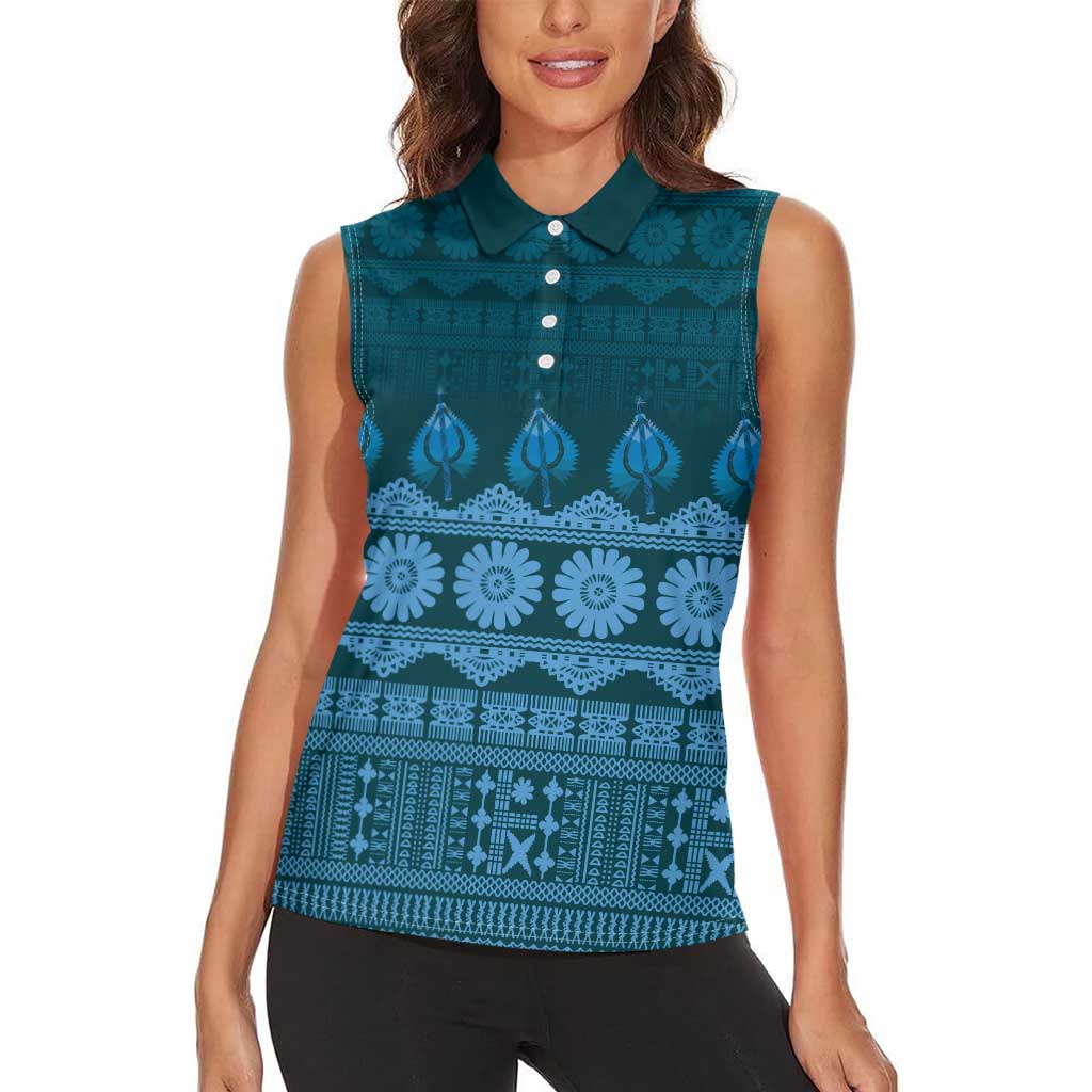 Bula Fiji Iri ni Meke Women Sleeveless Polo Shirt Karakarawa Fijian Masi - Polynesian Pride