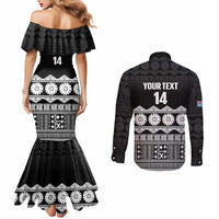 Fiji Tapa Rugby Custom Couples Matching Mermaid Dress and Long Sleeve Button Shirt Go Fijiana - Polynesian Pride