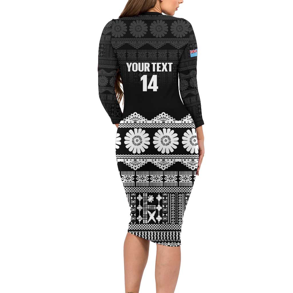 Fiji Tapa Rugby Custom Family Matching Long Sleeve Bodycon Dress and Hawaiian Shirt Go Fijiana - Polynesian Pride