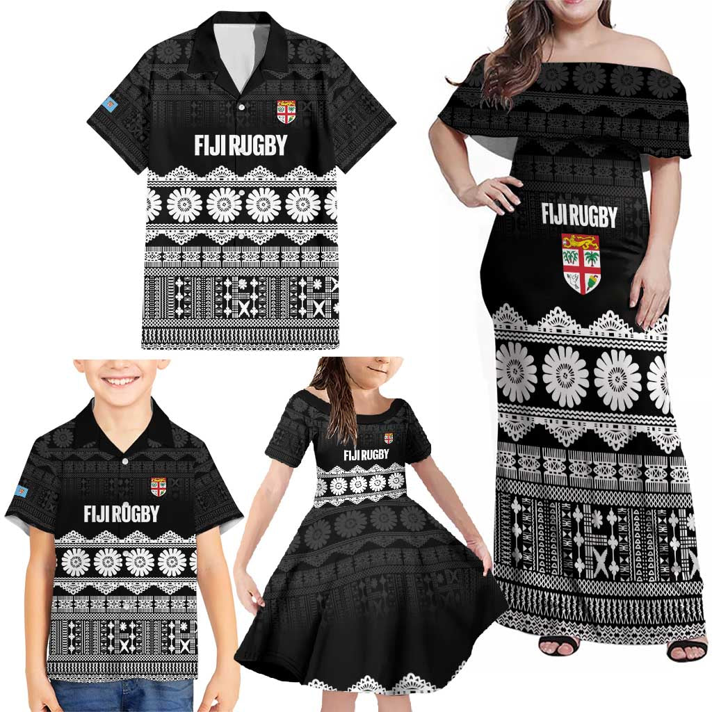 Fiji Tapa Rugby Custom Family Matching Off Shoulder Maxi Dress and Hawaiian Shirt Go Fijiana - Polynesian Pride