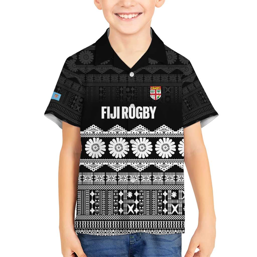 Fiji Tapa Rugby Custom Family Matching Off Shoulder Short Dress and Hawaiian Shirt Go Fijiana - Polynesian Pride