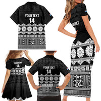 Fiji Tapa Rugby Custom Family Matching Short Sleeve Bodycon Dress and Hawaiian Shirt Go Fijiana - Polynesian Pride