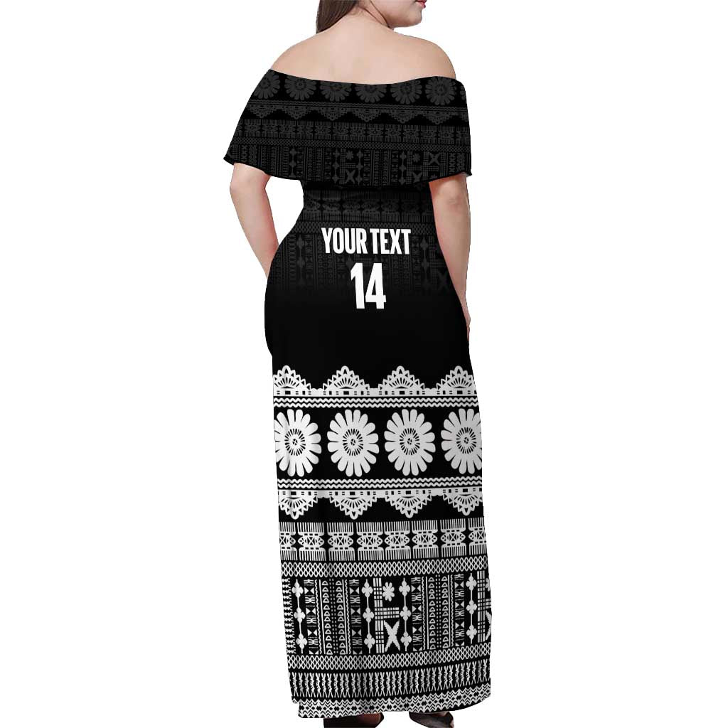 Fiji Tapa Rugby Custom Off Shoulder Maxi Dress Go Fijiana - Polynesian Pride