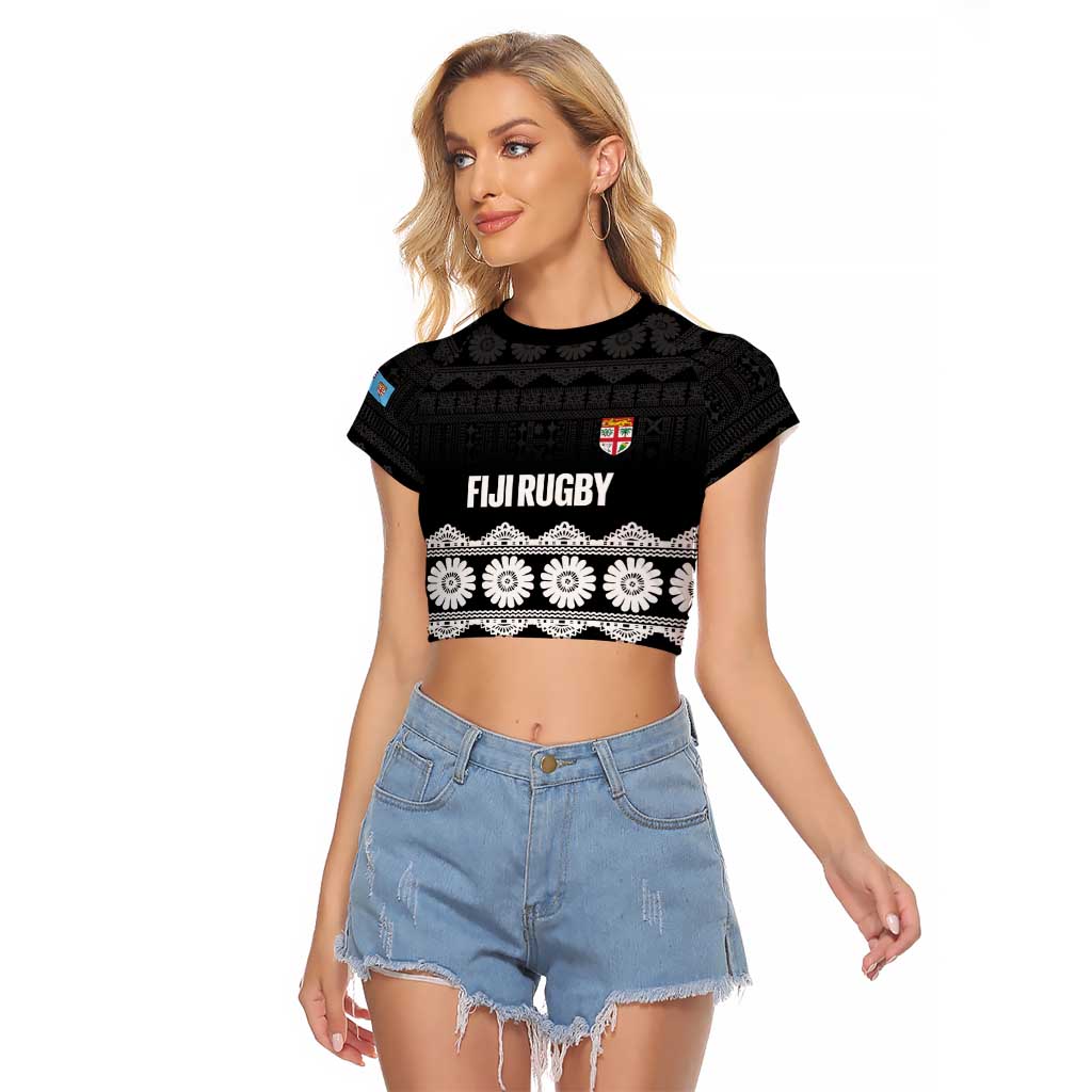 Fiji Tapa Rugby Custom Raglan Cropped T Shirt Go Fijiana - Polynesian Pride