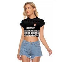 Fiji Tapa Rugby Custom Raglan Cropped T Shirt Go Fijiana - Polynesian Pride