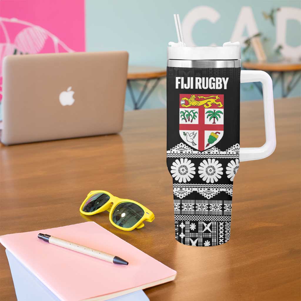Fiji Tapa Rugby Custom Tumbler With Handle Go Fijiana - Polynesian Pride