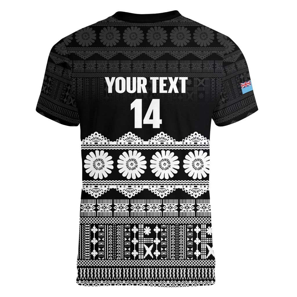 Fiji Tapa Rugby Custom Women V-Neck T-Shirt Go Fijiana - Polynesian Pride