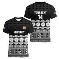 Fiji Tapa Rugby Custom Women V-Neck T-Shirt Go Fijiana - Polynesian Pride
