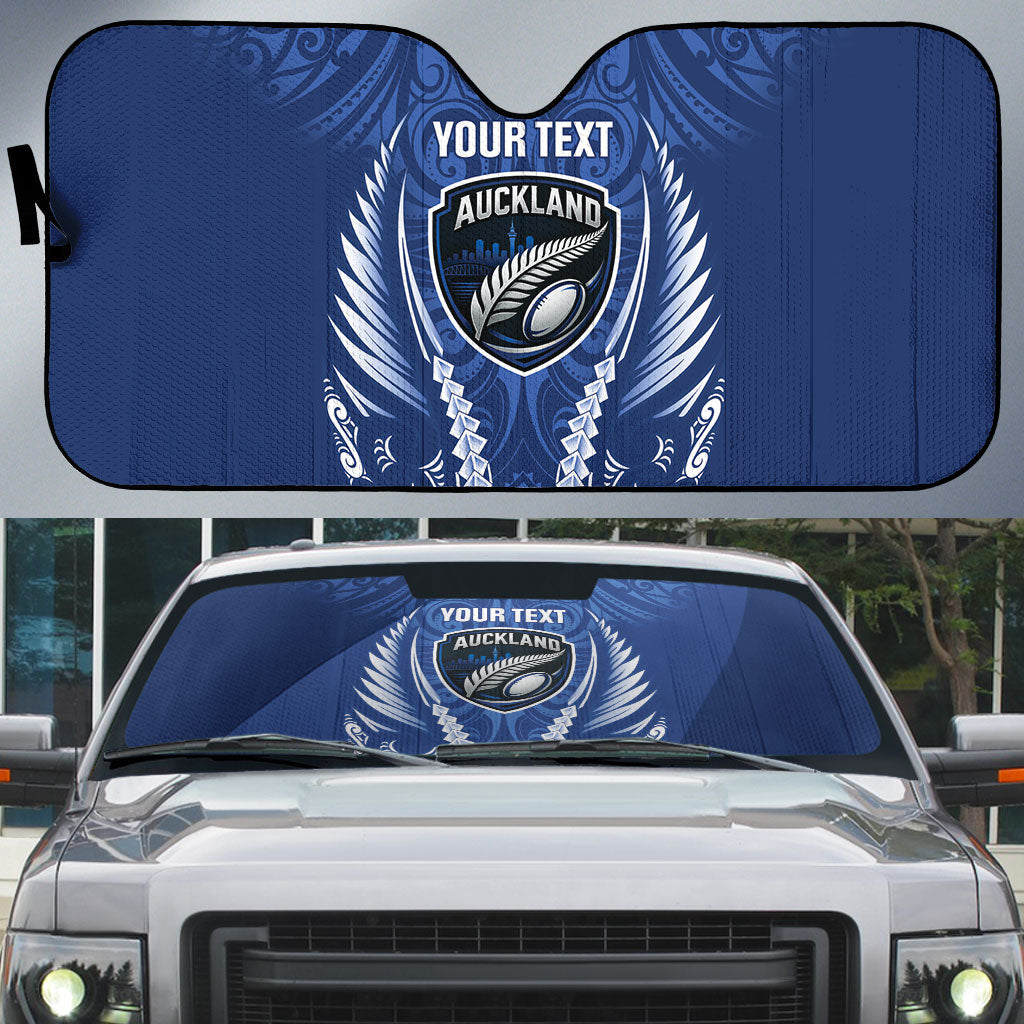 Auckland 2026 Rugby Custom Auto Sun Shade NZ Maori Silver Fern LT14 Blue - Polynesian Pride