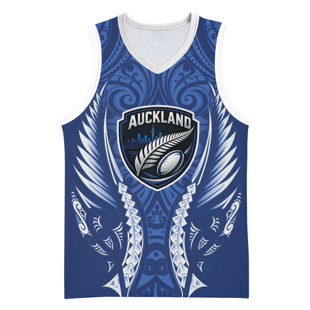 Auckland 2026 Rugby Custom Basketball Jersey NZ Maori Silver Fern LT14 Unisex Blue - Polynesian Pride