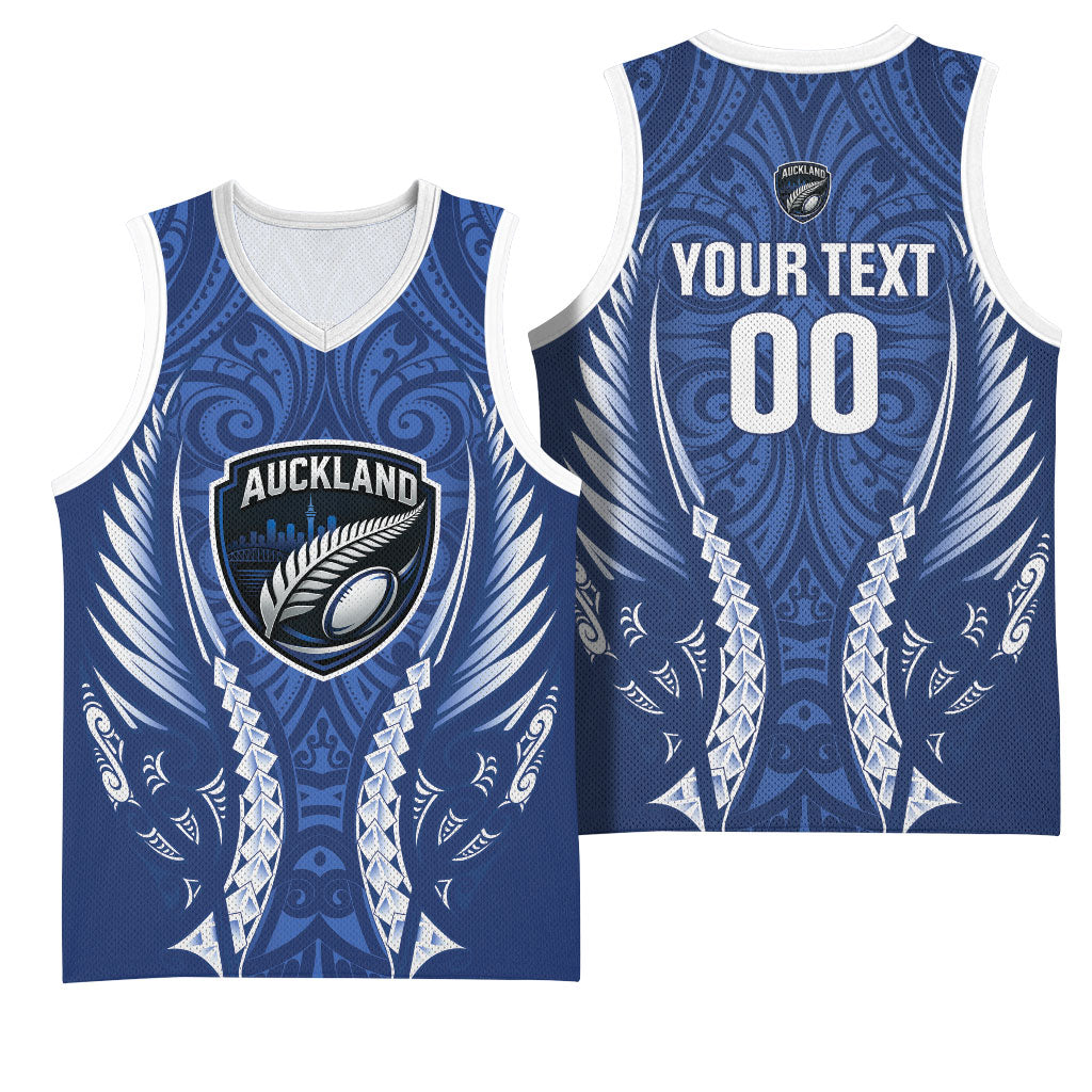 Auckland 2026 Rugby Custom Basketball Jersey NZ Maori Silver Fern LT14 - Polynesian Pride