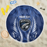 Auckland 2026 Rugby Custom Beach Blanket NZ Maori Silver Fern LT14 One Size 150cm Blue - Polynesian Pride