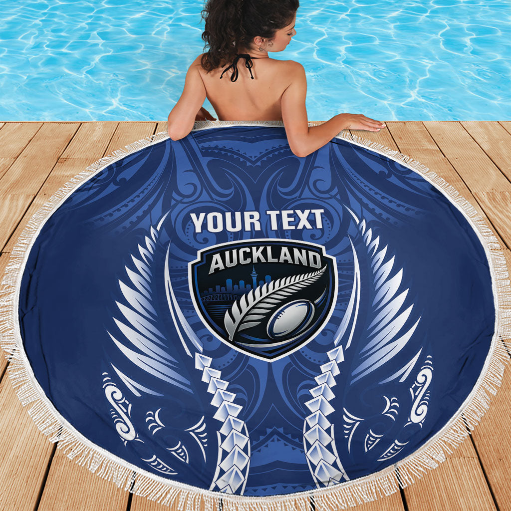 Auckland 2026 Rugby Custom Beach Blanket NZ Maori Silver Fern LT14 - Polynesian Pride