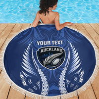Auckland 2026 Rugby Custom Beach Blanket NZ Maori Silver Fern LT14 - Polynesian Pride