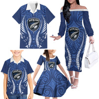 Auckland 2026 Rugby Custom Family Matching Off The Shoulder Long Sleeve Dress and Hawaiian Shirt NZ Maori Silver Fern