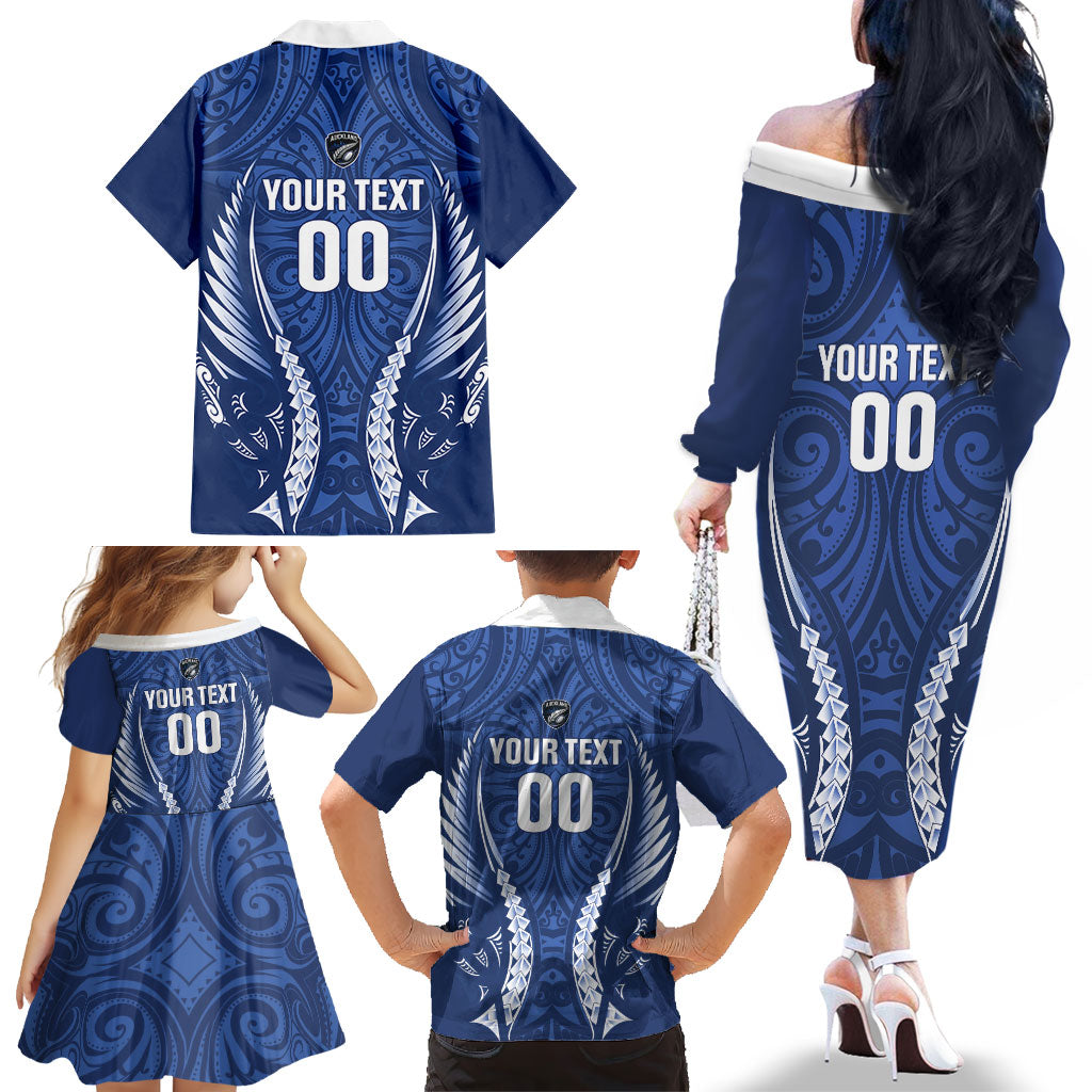 Auckland 2026 Rugby Custom Family Matching Off The Shoulder Long Sleeve Dress and Hawaiian Shirt NZ Maori Silver Fern