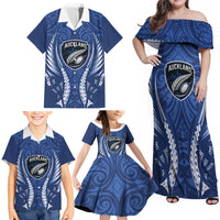 Auckland 2026 Rugby Custom Family Matching Off Shoulder Maxi Dress and Hawaiian Shirt NZ Maori Silver Fern