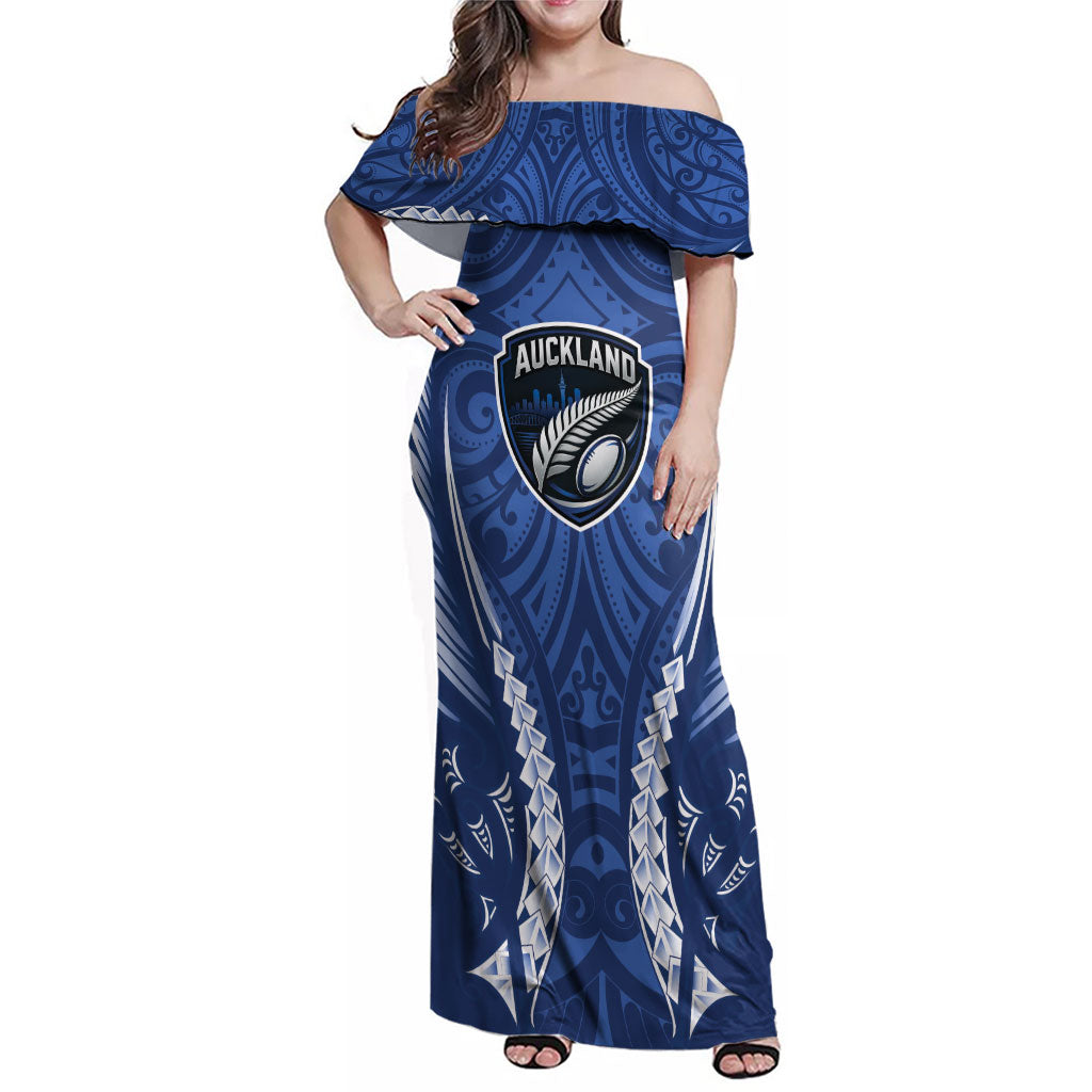 Auckland 2026 Rugby Custom Family Matching Off Shoulder Maxi Dress and Hawaiian Shirt NZ Maori Silver Fern