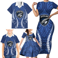Auckland 2026 Rugby Custom Family Matching Short Sleeve Bodycon Dress and Hawaiian Shirt NZ Maori Silver Fern