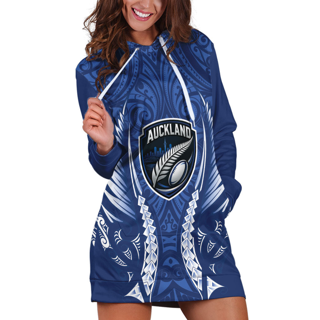 Auckland 2026 Rugby Custom Hoodie Dress NZ Maori Silver Fern LT14 Blue - Polynesian Pride