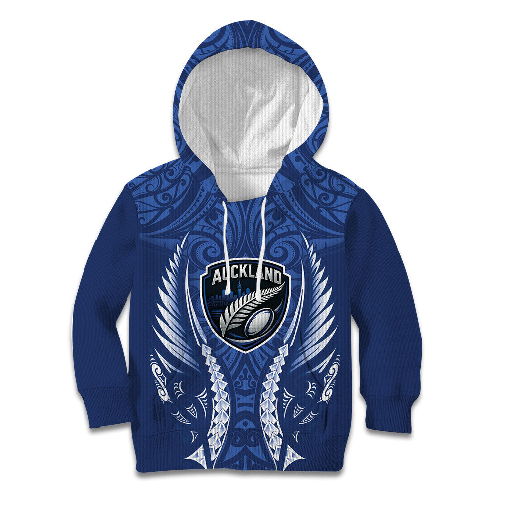 Auckland 2026 Rugby Custom Kid Hoodie NZ Maori Silver Fern LT14 Hoodie Blue - Polynesian Pride