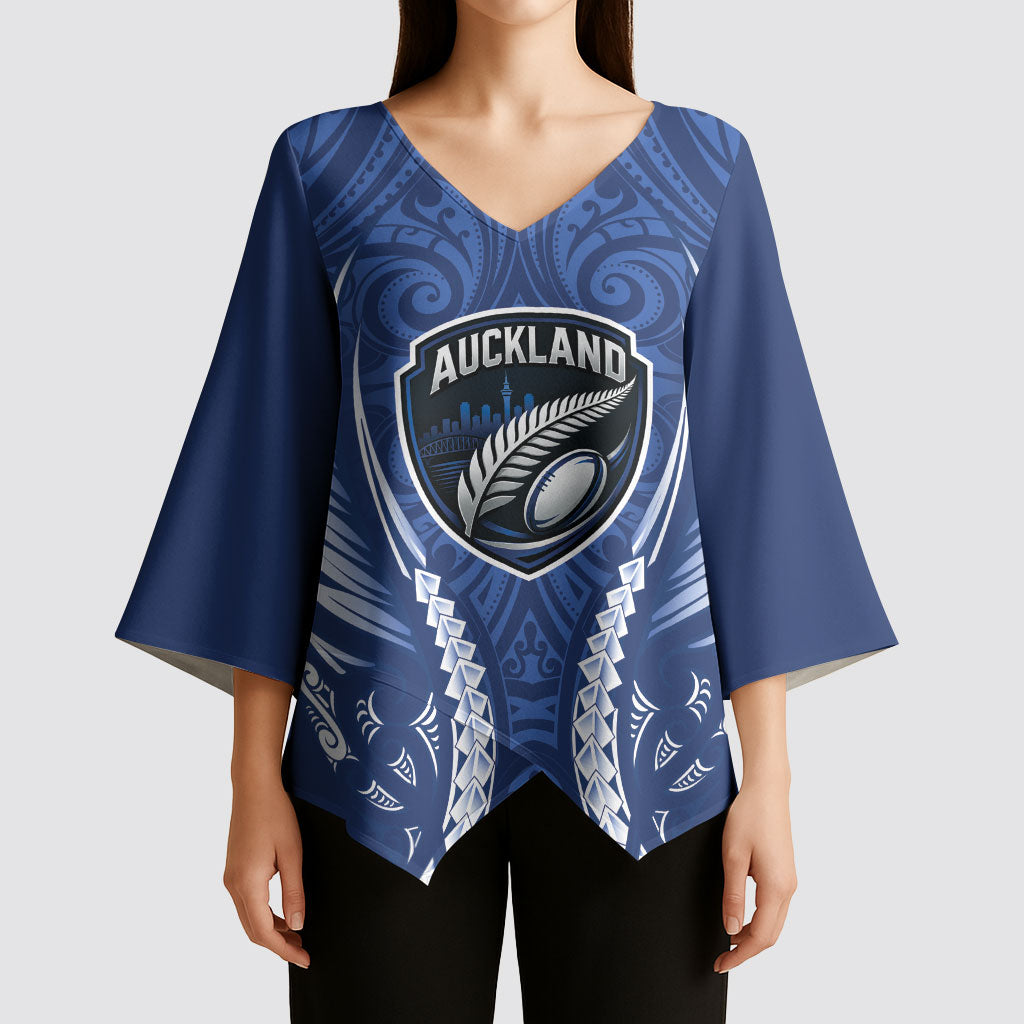 Auckland 2026 Rugby Custom Kimono Sleeve Blouse NZ Maori Silver Fern LT14 - Polynesian Pride