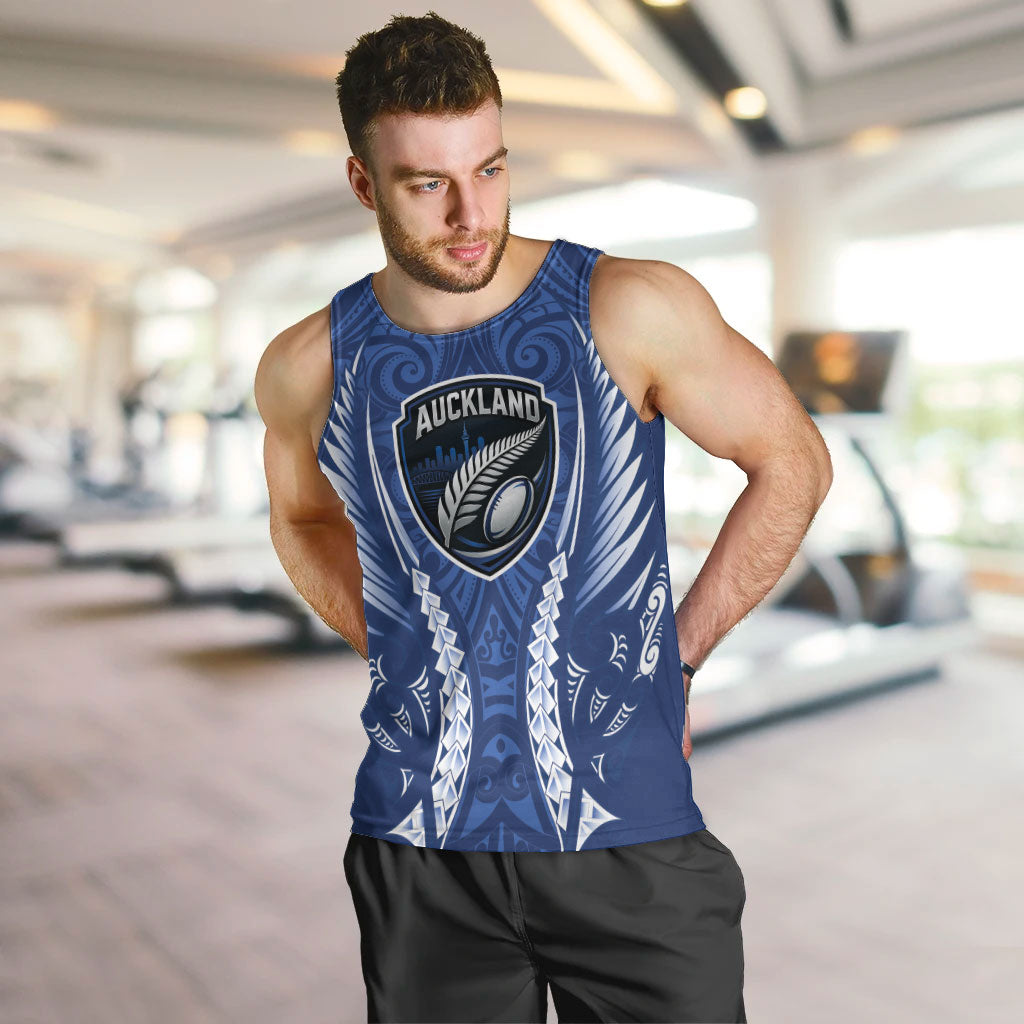 Auckland 2026 Rugby Custom Men Tank Top NZ Maori Silver Fern LT14 Blue - Polynesian Pride