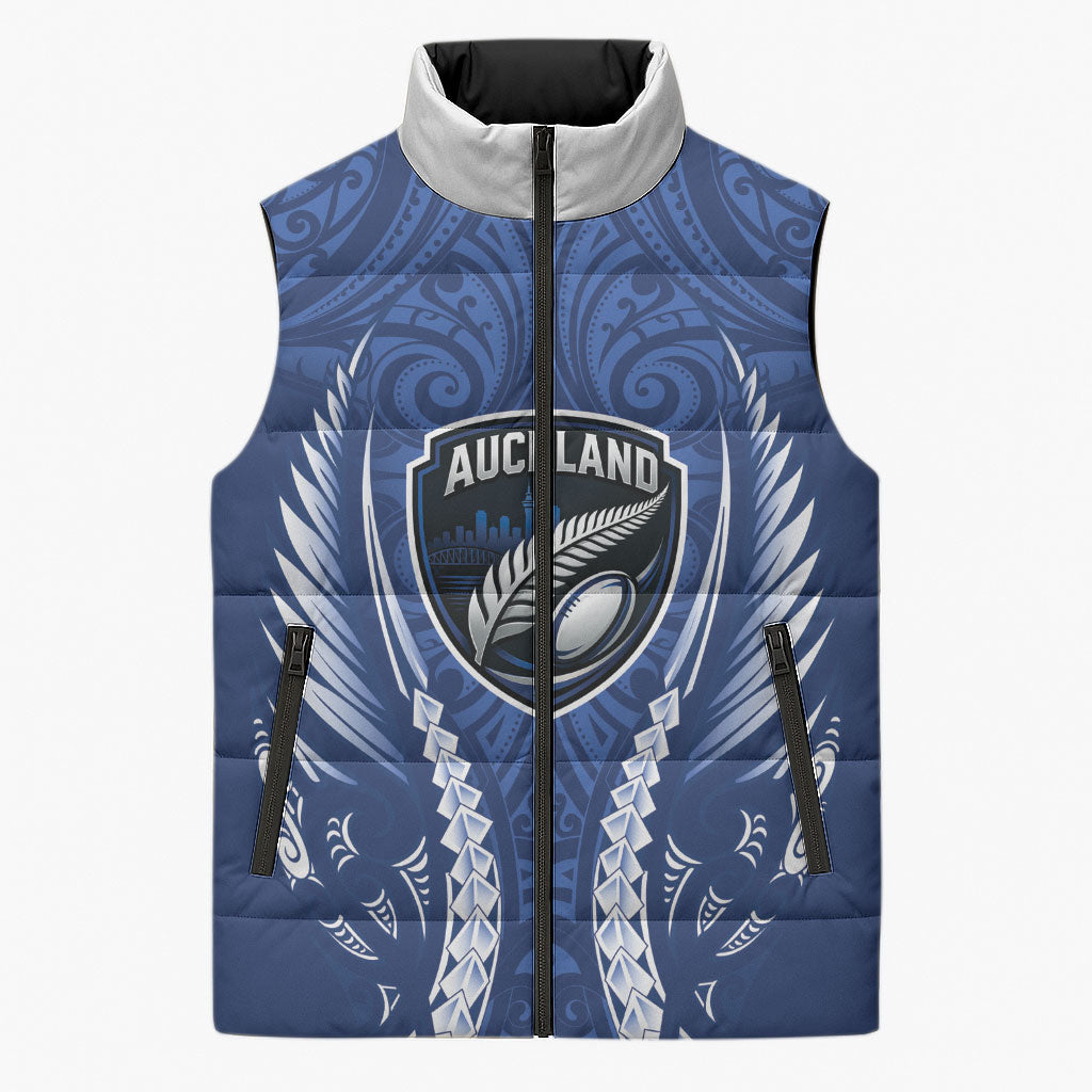 Auckland 2026 Rugby Custom Sleeveless Puffer Jacket NZ Maori Silver Fern