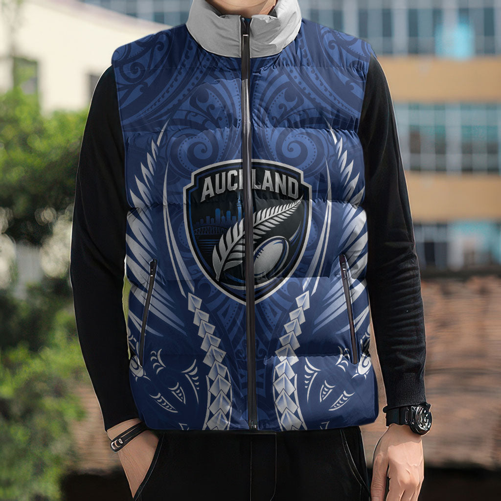 Auckland 2026 Rugby Custom Sleeveless Puffer Jacket NZ Maori Silver Fern LT14 - Polynesian Pride