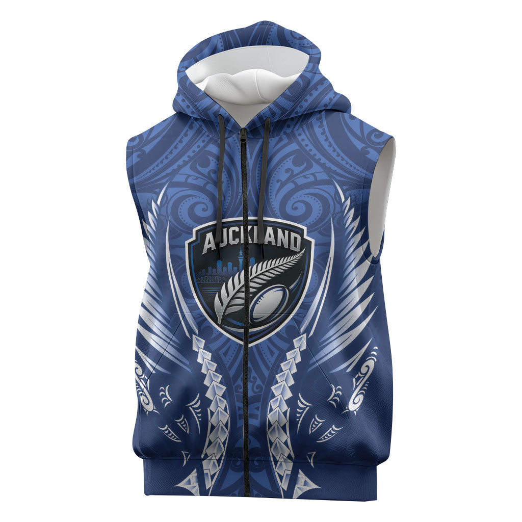 Auckland 2026 Rugby Custom Sleeveless Zip Hoodie NZ Maori Silver Fern