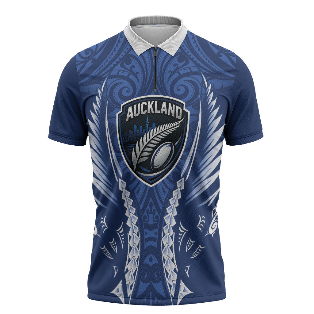 Auckland 2026 Rugby Custom Zipper Polo Shirt NZ Maori Silver Fern