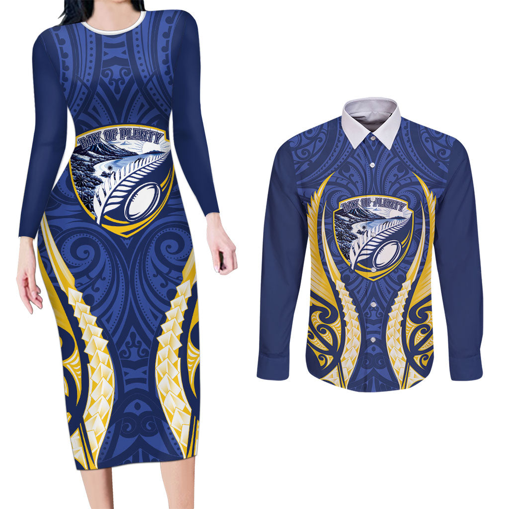 Bay of Plenty 2026 Rugby Custom Couples Matching Long Sleeve Bodycon Dress and Long Sleeve Button Shirt NZ Maori Silver Fern