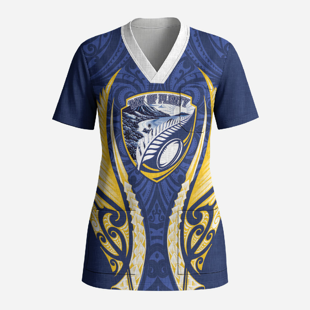 Bay of Plenty 2026 Rugby Custom Scrub Top NZ Maori Silver Fern LT14 Adult Blue - Polynesian Pride