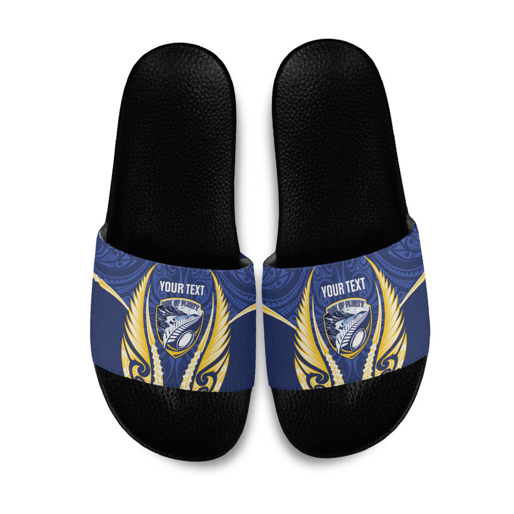 Bay of Plenty 2026 Rugby Custom Slide Sandals NZ Maori Silver Fern LT14 Blue - Polynesian Pride
