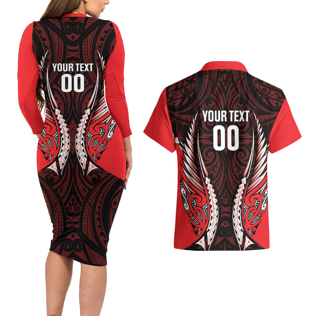 Canterbury 2026 Rugby Custom Couples Matching Long Sleeve Bodycon Dress and Hawaiian Shirt NZ Maori Silver Fern