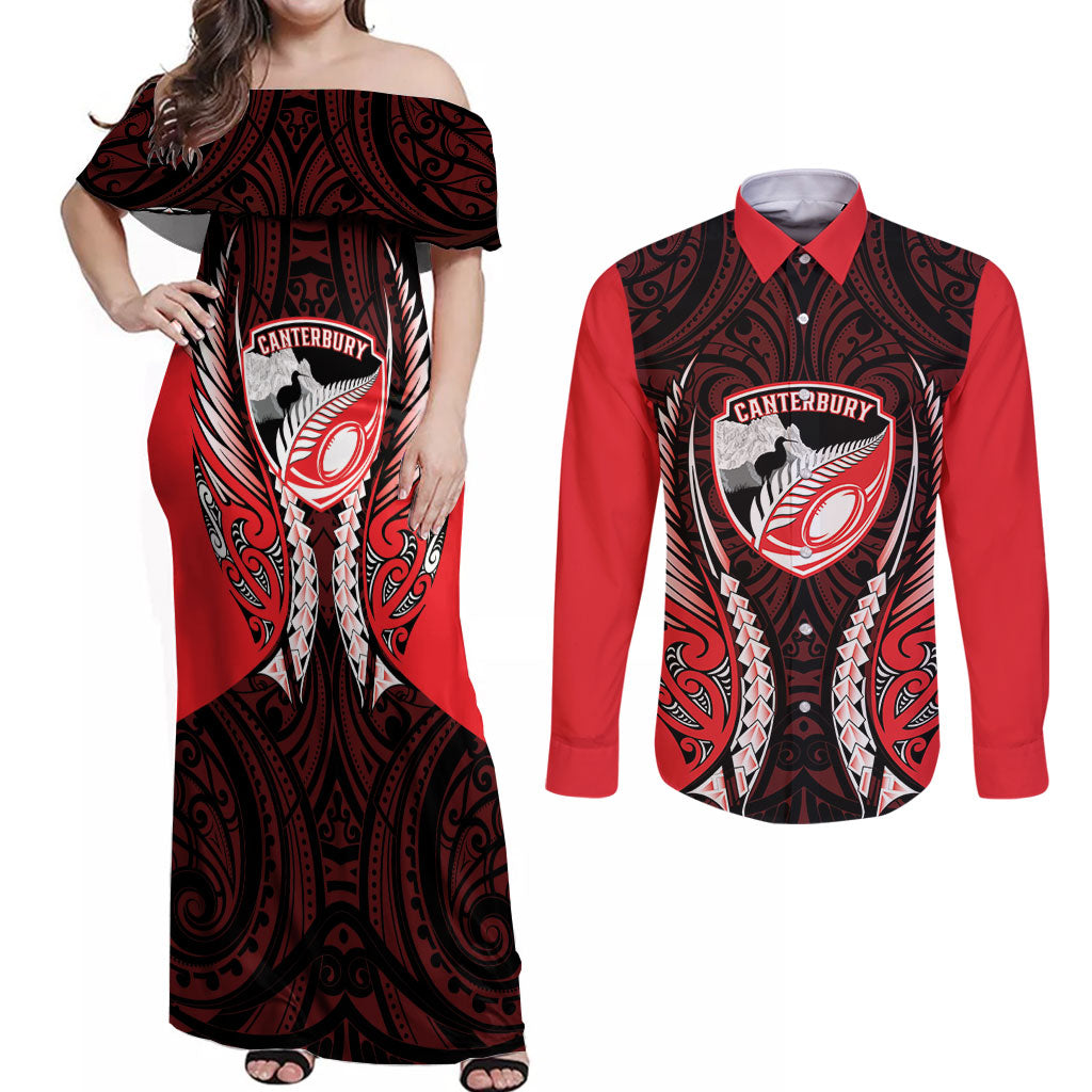 Canterbury 2026 Rugby Custom Couples Matching Off Shoulder Maxi Dress and Long Sleeve Button Shirt NZ Maori Silver Fern
