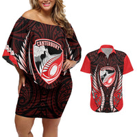 Canterbury 2026 Rugby Custom Couples Matching Off Shoulder Short Dress and Hawaiian Shirt NZ Maori Silver Fern