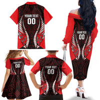 Canterbury 2026 Rugby Custom Family Matching Off The Shoulder Long Sleeve Dress and Hawaiian Shirt NZ Maori Silver Fern